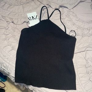 Zara Black Ribbed Crop Top